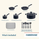 Farberware Cookstart Diamond Max Nonstick Cookware | Pots and Pans Set with Glass Lids | Non-Stick Cookware Set 15 Piece - Black