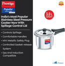 Prestige 3 Litre Stainless Steel Popular Svachh Outerlid Pressure Cooker | Deep lid for spillage control |Gas & Induction Compatible|Controlled Gasket Release System