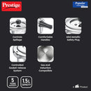 Prestige 1.5 Litre Stainless Steel Popular Svachh Outerlid Pressure Cooker | Deep lid for spillage control|Gas & Induction Compatible|Controlled Gasket Release System