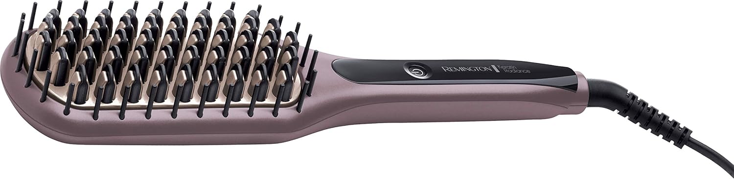 Remington Keratin Radiance Sleek & Smooth Heated Brush | Anti-Frizz Styling Tool with Advanced Ceramic & Keratin Coating | Quick Heat-Up & Shine Boost Technology – RECB7401