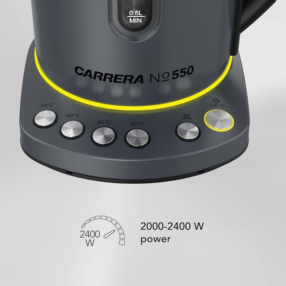 CARRERA Electric Kettle № 550 – 2000-2400W Stainless Steel Kettle with Adjustable Temperature, Keep Warm Function & LED Display