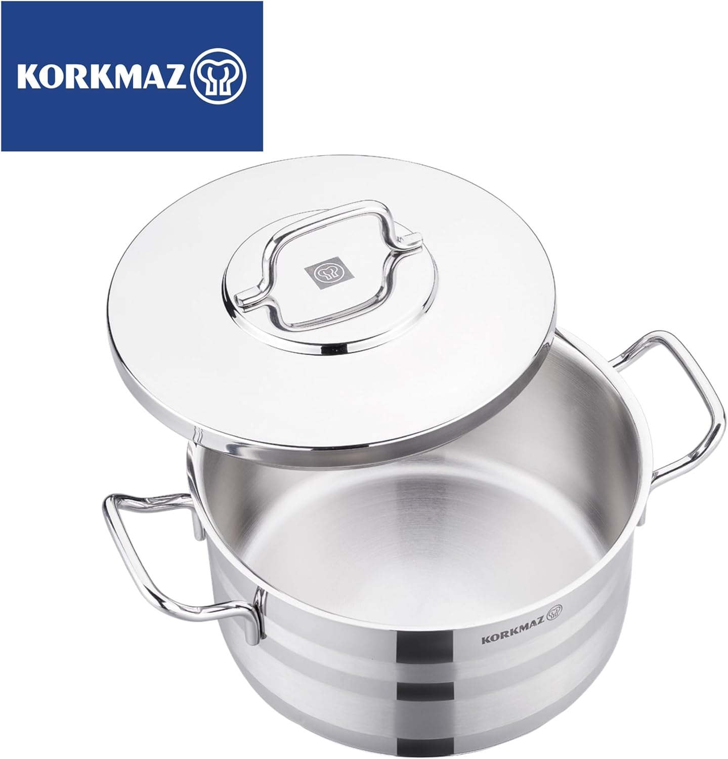 Korkmaz Astron 7 Pcs Cookware Set | Stainless Steel Pots and Pans Set | Inductions Compatible Tri-Ply Bottom Cooking Set | Silver - KA2054