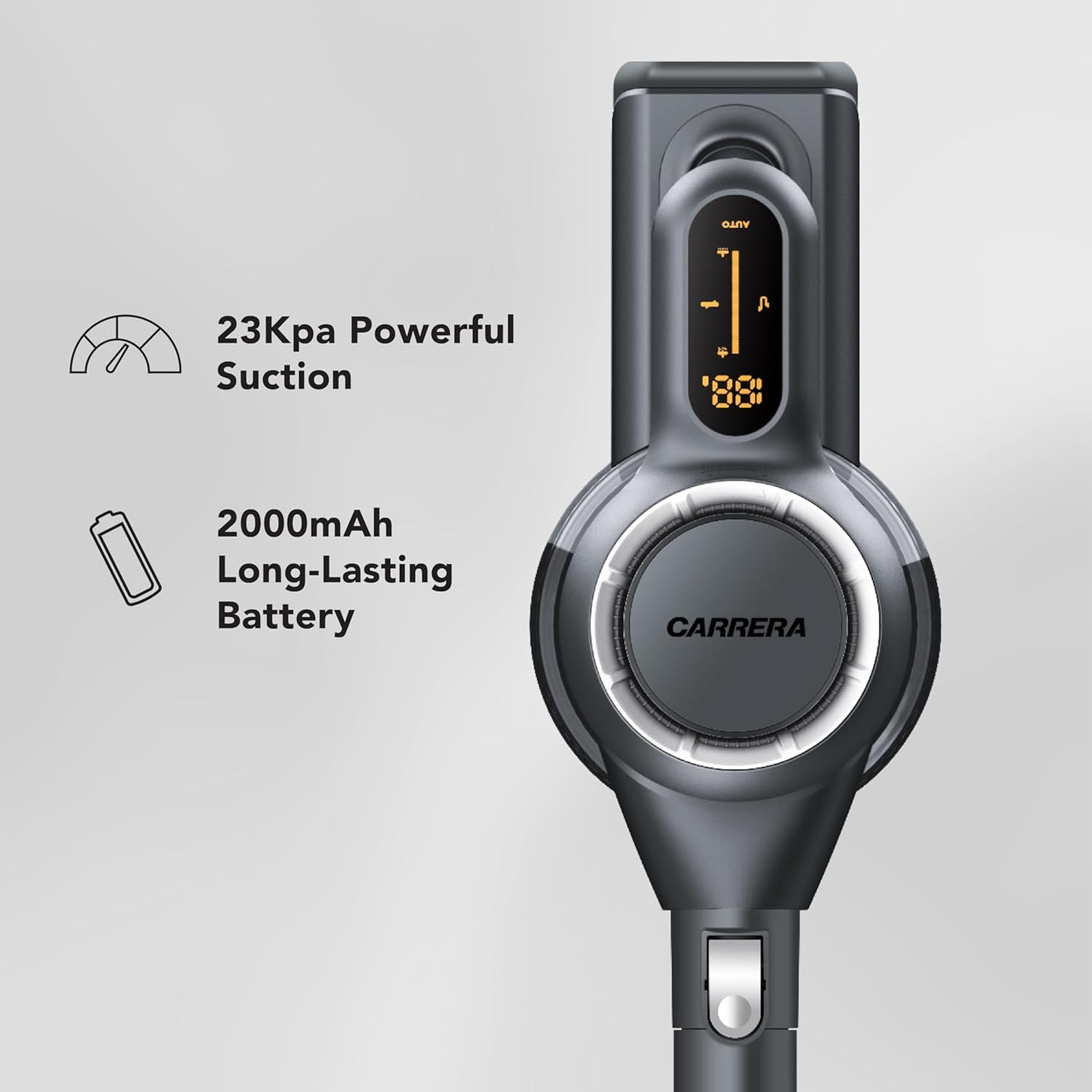 CARRERA Cordless Stick Vacuum Cleaner CRR321 – 400W Cordless Vacuum with BLDC Motor, 23Kpa Suction Power, Multi-Cyclone Filtration & LED Display