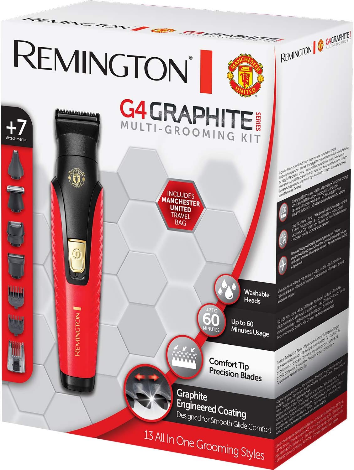 Remington Manchester United G4 Graphite Series Groomer | 9-in-1 Multi Grooming Kit for Face & Body | Cordless Use – PG4005