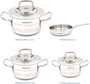 Korkmaz Astron 7 Pcs Cookware Set | Stainless Steel Pots and Pans Set | Inductions Compatible Tri-Ply Bottom Cooking Set | Silver - KA2054