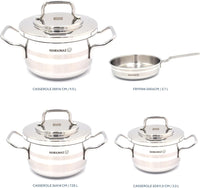 Korkmaz Astron 7 Pcs Cookware Set | Stainless Steel Pots and Pans Set | Inductions Compatible Tri-Ply Bottom Cooking Set | Silver - KA2054