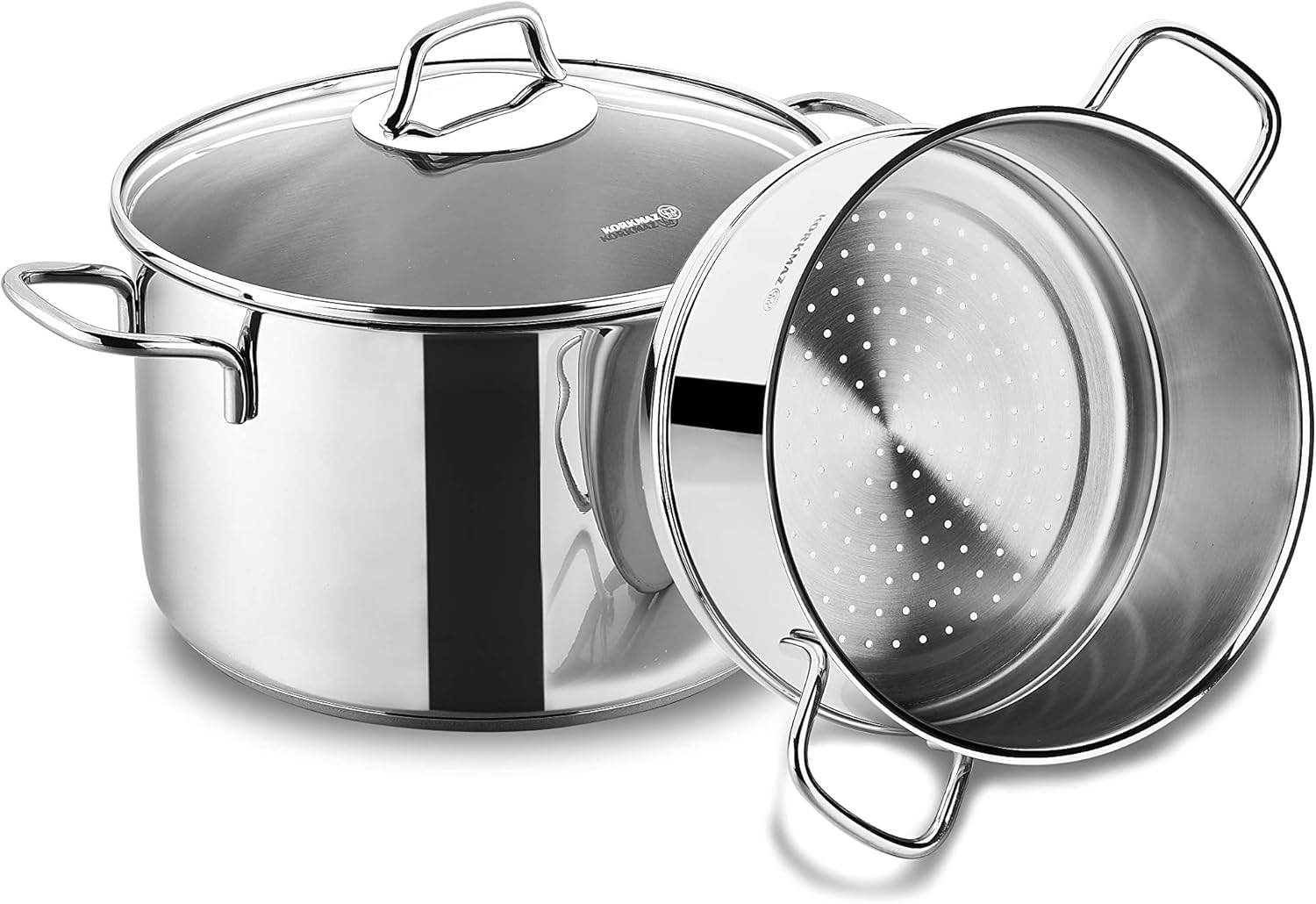 Korkmaz Alfa Plus Couscous 10 Pcs Stainless Steel Cookware Set | Induction Compatible Tri-Ply Bottom Pots and Pans Set | Silver - KA1998