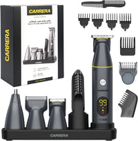 CARRERA CRR625 All-in-1 Trimmer for Men | Cordless Beard, Hair & Body Grooming Kit, Stainless Steel Blades, IPX6 Waterproof, USB Rechargeable, LED Display, 5-Min Boost, Multi Attachments, Gift for Men