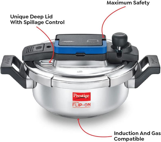 Prestige Svachh FLIP-ON Mini SS Pressure Cooker 18 cm-2 L with Glass Lid | MPF20164