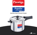 Prestige 5 Litre Stainless Steel Popular Svachh Outerlid Pressure Cooker | Deep lid for spillage control | Gas & Induction Compatible | Controlled Gasket Release System