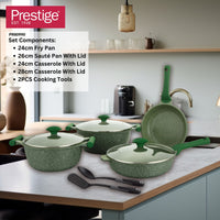 Prestige Essentials 9pcs Pots and Pans Set | Nonstick Cookware Sets | Granite Pots Set | Kitchen Induction Pots and Pans Cooking Sets | Pan Sets for Cooking | Green - PR80990