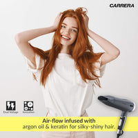 CARRERA 532 Professional Hair Dryers for Men & Women | Hairdryers - Styling Nozzle-Diffuser, Blow Dry, Hot-Cold Air, DC 1600 Watts-Grey