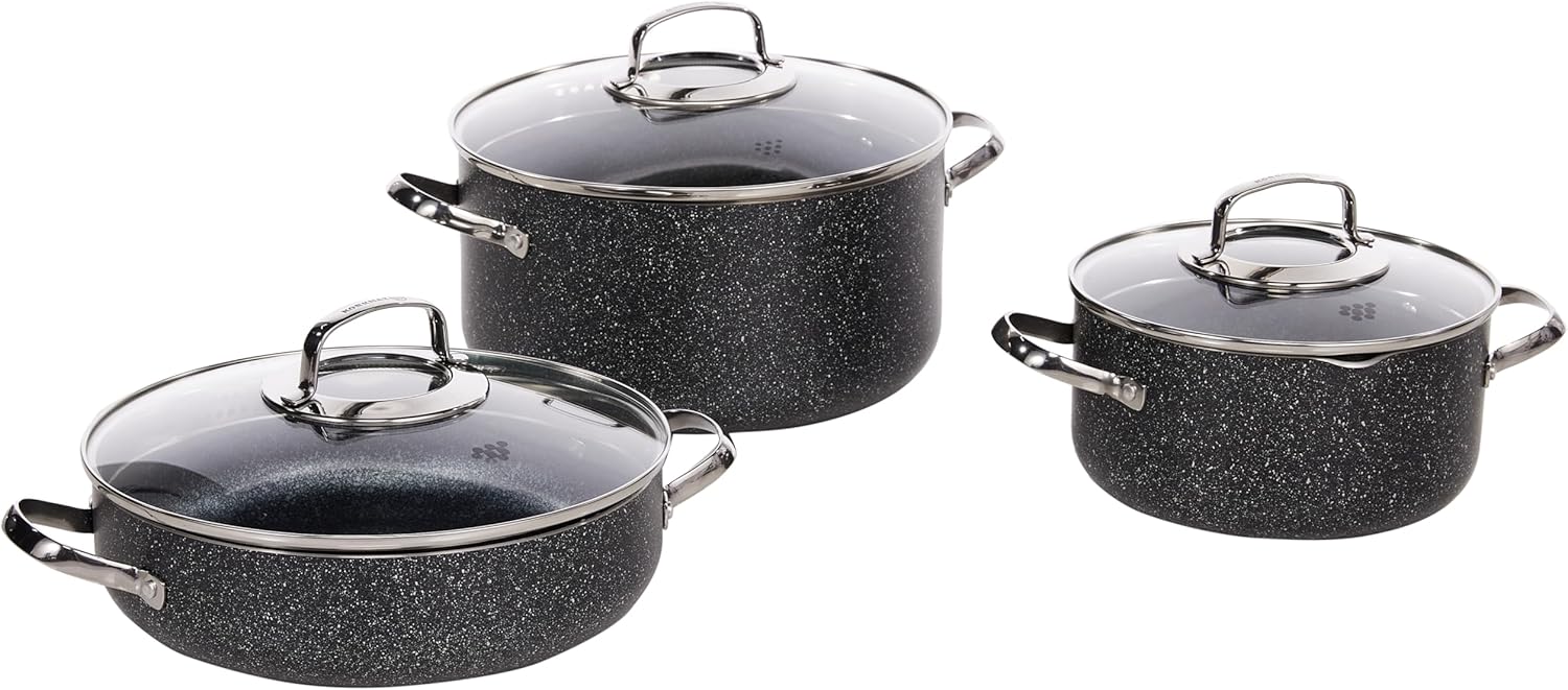 Korkmaz Galaksi 3xl 18 Pcs Cookware Set | Granite Coated Cast Aluminium Cooking Sets | Induction Compatible Cookware Pots and Pans Set | Black | KA2683