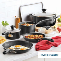 Farberware Cookstart Diamond Max Nonstick Cookware | Pots and Pans Set with Glass Lids | Non-Stick Cookware Set 15 Piece - Black