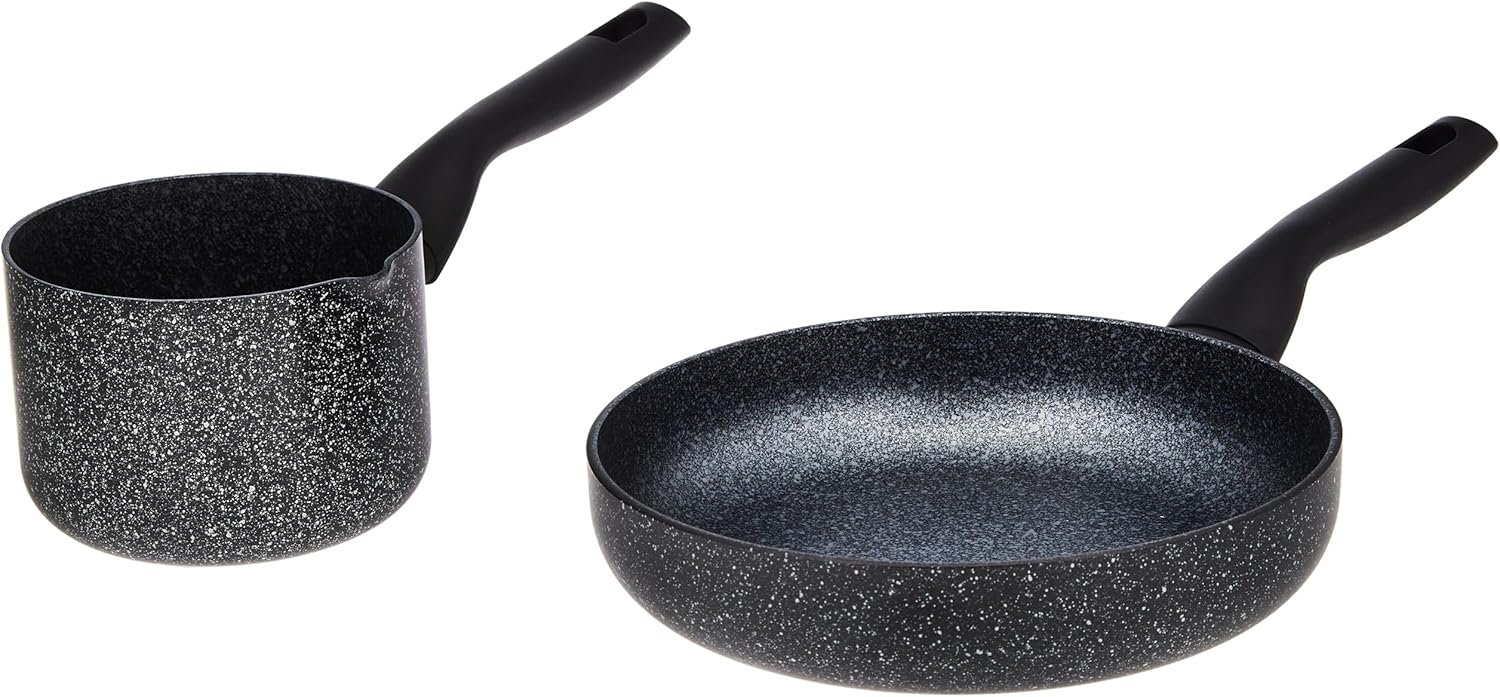 Korkmaz Cortina Plus 11 Pieces Forged Aluminum Cookware Set | Granite Coated Cookware Sets | Induction Compatible Cookware Pots and Pans Set | Black - KA2684