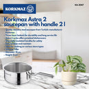 Korkmaz Astra Stainless Steel Saucepan 14 X 7 Cm 1.0 Ltr | Stainless Steel Induction Compatible Tri-Ply Bottom Saucepan | KA2046