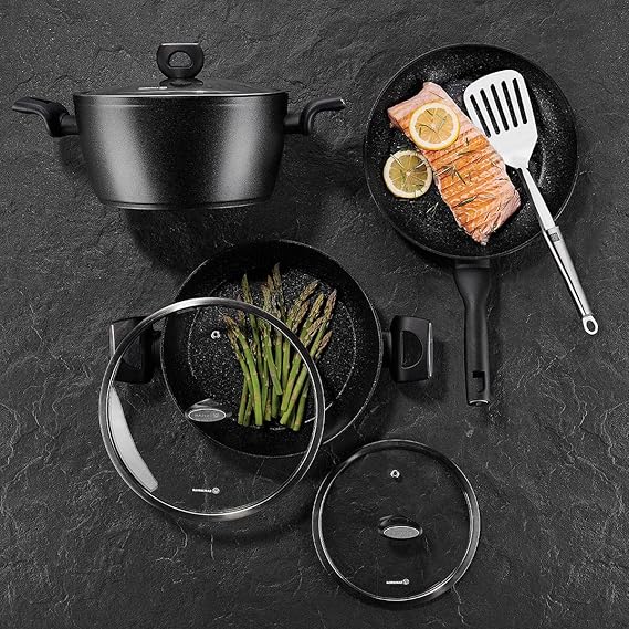 Korkmaz Nora Granite Coated Non-Stick low Casserole Pot 28X7 |Non-Stick Forged Aluminium Cooking Pot -KA2945