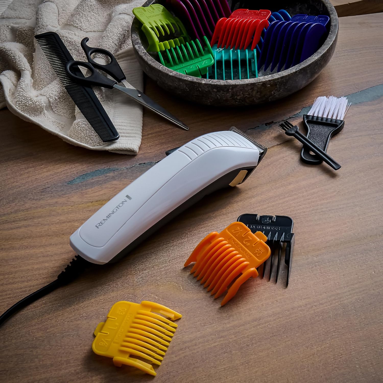 Remington Color Cut Hair Clipper | Corded Haircut Kit with 9 Color Combs for Easy Length Selection – HC5035