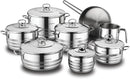 Korkmaz Astra Grande 14 Pieces Stainless Steel Cookware Set | Induction Compatible Tri-Ply Bottom Cookware Pots and Pans Set | KA1091