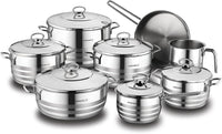 Korkmaz Astra Grande 14 Pieces Stainless Steel Cookware Set | Induction Compatible Tri-Ply Bottom Cookware Pots and Pans Set | KA1091