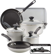 Farberware Cookstart Diamond Max Nonstick Cookware Pots and Pans Set | Nonstick Cookware Sets 15 Piece - Silver