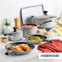 Farberware Cookstart Diamond Max Nonstick Cookware Pots and Pans Set | Nonstick Cookware Sets 15 Piece - Silver