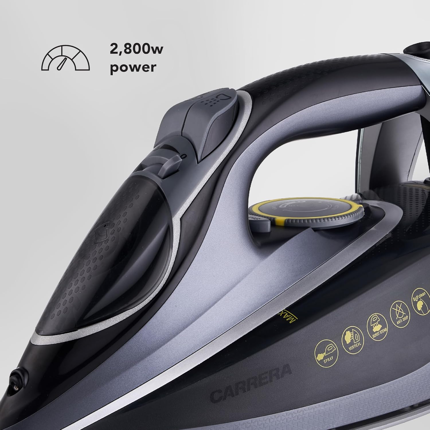 CARRERA CRR210 Steam Iron – 2800W Steam Iron with Ceramic-Coated Soleplate, Adjustable Temperature, Anti-Drip System, Auto Shut-Off, 320ml Tank, Centralized Burst & Super Steam Function