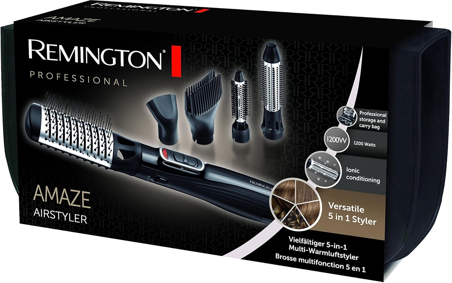 Remington 5-in-1 Hair Styler | 1200W Fast Dry Concentrator & Paddle Brush | 3 Speed Settings with Cool Air & Ionic Conditioning for Smooth Shine – AS1220