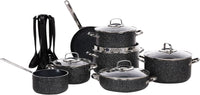 Korkmaz Galaksi 3xl 18 Pcs Cookware Set | Granite Coated Cast Aluminium Cooking Sets | Induction Compatible Cookware Pots and Pans Set | Black | KA2683
