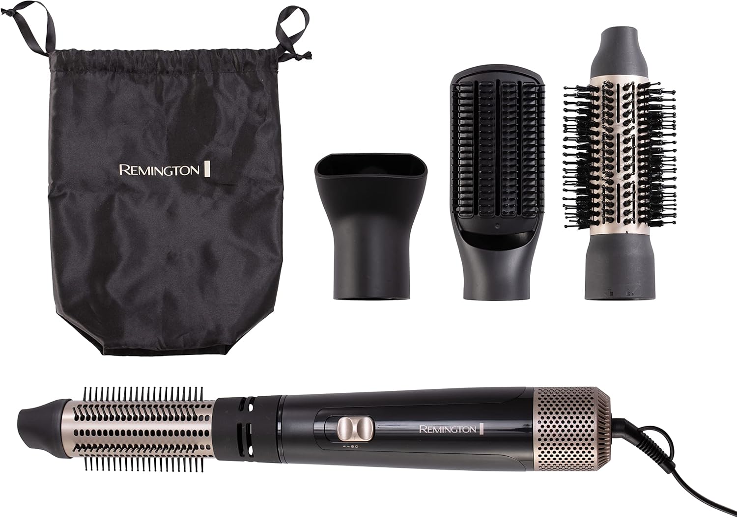 Remington Blow & Dry Caring Air Styler | 1000W Hair Dryer & Hot Brush with 4 Styling Attachments | For Mid to Long Hair – AS7500 (Black)