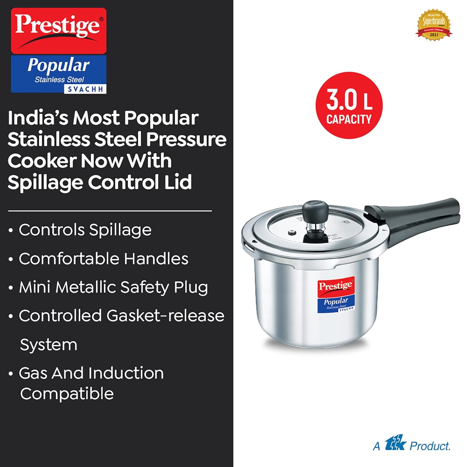 Prestige Popular Plus Svachh Aluminium Pressure Cooker 3L | MPP10171