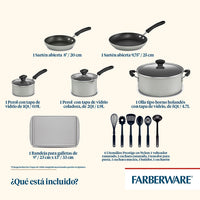 Farberware Cookstart Diamond Max Nonstick Cookware Pots and Pans Set | Nonstick Cookware Sets 15 Piece - Silver