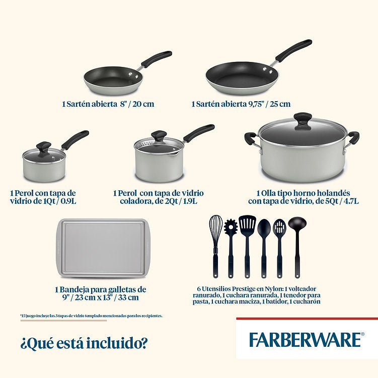 Farberware Cookstart Diamond Max Nonstick Cookware Pots and Pans Set | Nonstick Cookware Sets 15 Piece - Silver