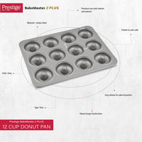 Prestige Mini Donut Pan | Non-Stick Baking Pan with 12 Cup | Donut Baking Tray | Grey - PR218616