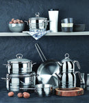 Korkmaz Astra Grande 14 Pieces Stainless Steel Cookware Set | Induction Compatible Tri-Ply Bottom Cookware Pots and Pans Set | KA1091