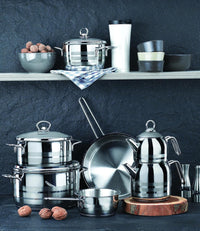 Korkmaz Astra Grande 14 Pieces Stainless Steel Cookware Set | Induction Compatible Tri-Ply Bottom Cookware Pots and Pans Set | KA1091