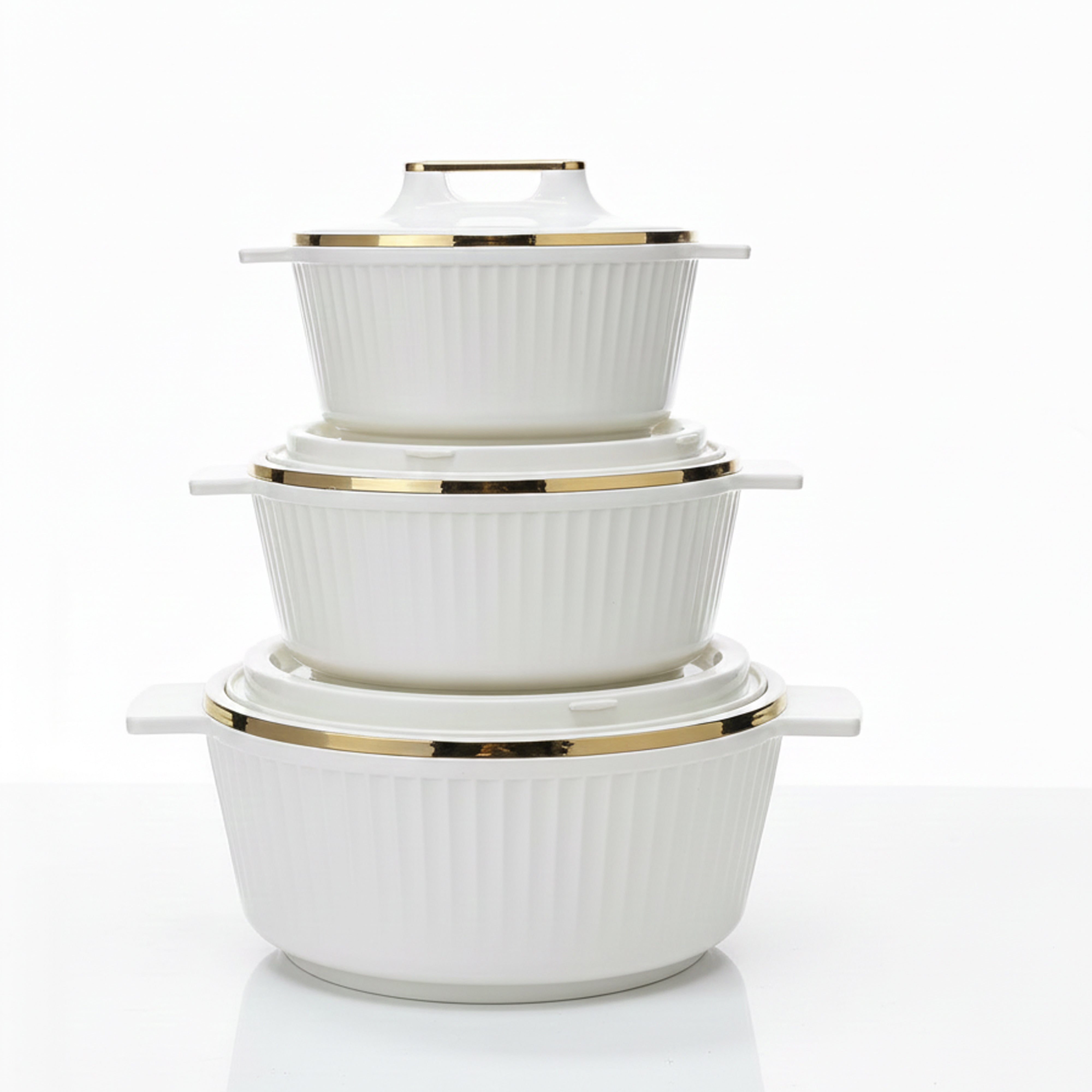 Asian Fancy Insulated Casserole Dlx Set3 (1500 + 2500 +3500 Ml) - White | AFSET1-2123W