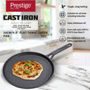 Prestige Cast Iron Pre-Seasoned Flat Tawa 24 cm | PR48891 Black