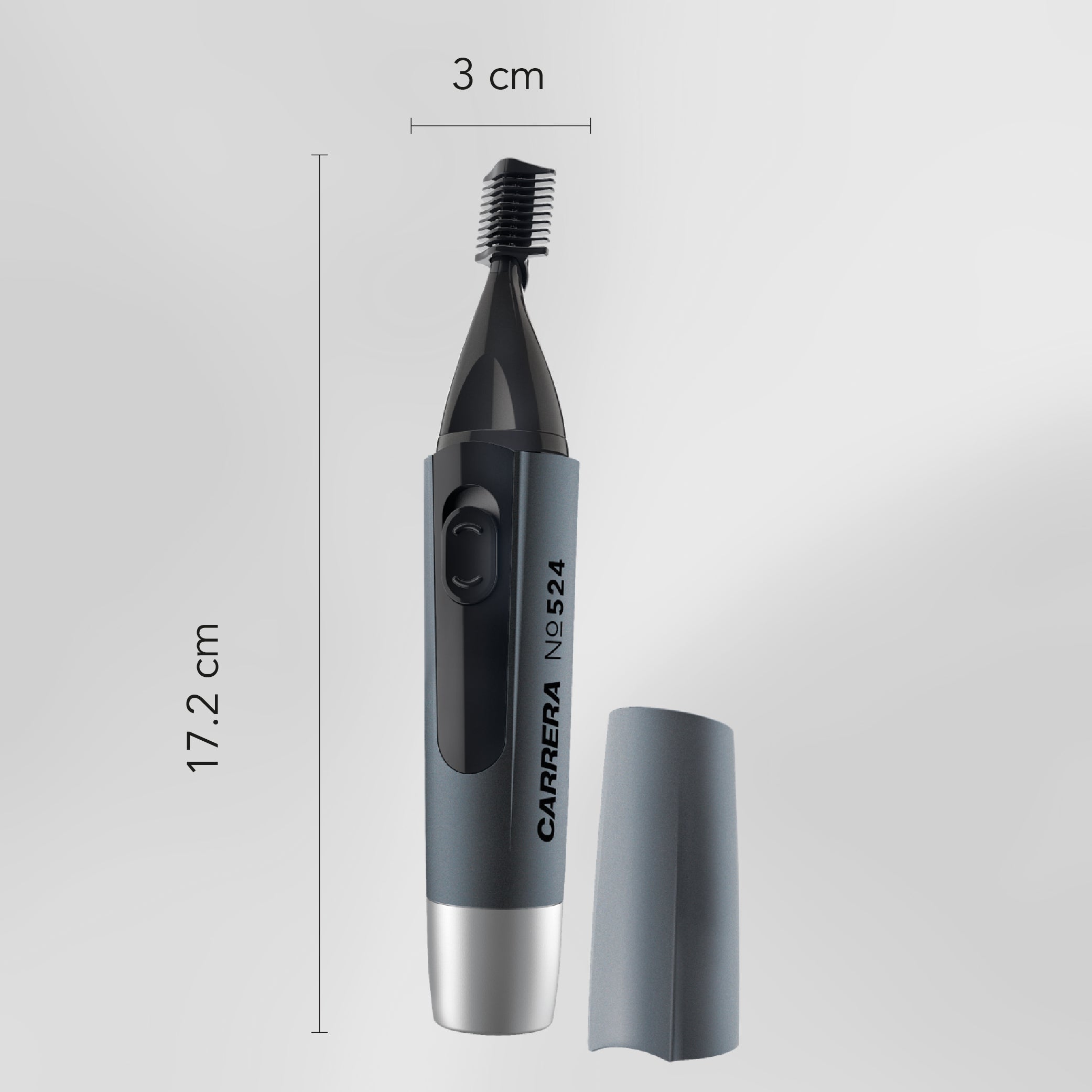 CARRERA 524 Hair Trimmer for Men & Women Integrated Spotlight for Precision Trimming Portable & Cordless Ideal for Small Facial Hair, Nose, Ears, Eyebrows, Sideburns etc Cutting length 0.4 mm, Silver