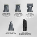 CARRERA CRR625 All-in-1 Trimmer for Men | Cordless Beard, Hair & Body Grooming Kit, Stainless Steel Blades, IPX6 Waterproof, USB Rechargeable, LED Display, 5-Min Boost, Multi Attachments, Gift for Men