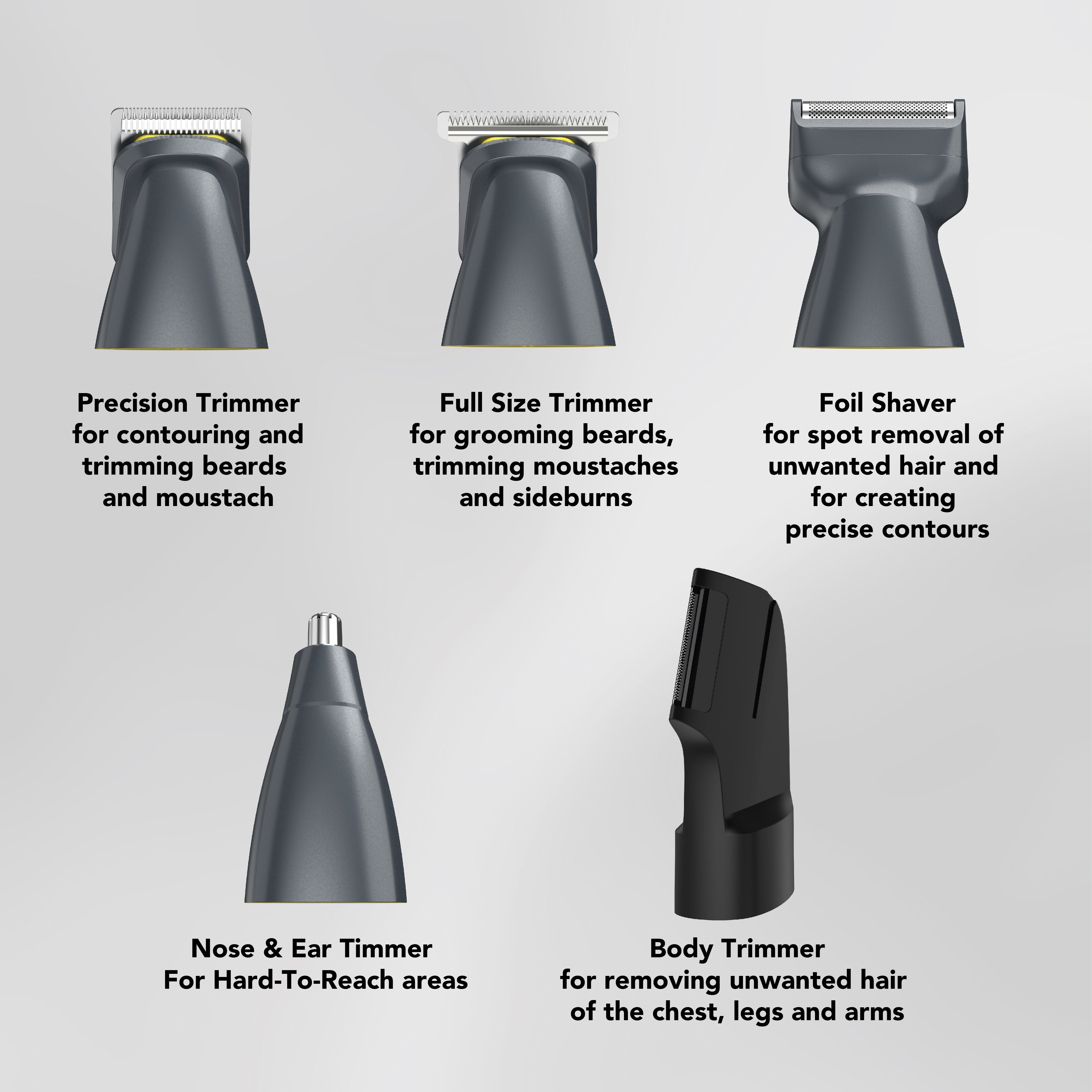 CARRERA CRR625 All-in-1 Trimmer for Men | Cordless Beard, Hair & Body Grooming Kit, Stainless Steel Blades, IPX6 Waterproof, USB Rechargeable, LED Display, 5-Min Boost, Multi Attachments, Gift for Men