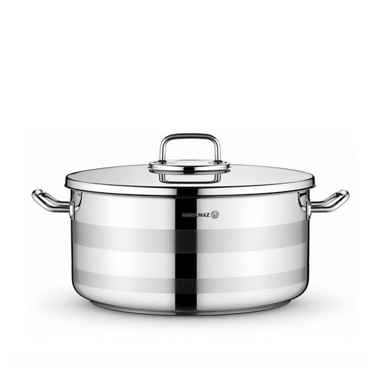 Korkmaz Astra2 Low Casserole 28x10 cm / 25 L | Induction Compatible Tri-Ply Bottom Pot for Cooking | Turkish Stainless Steel Cookware - KA2040