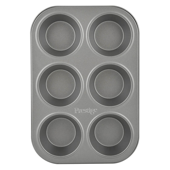 Prestige Non-Stick Carbon Steel 6 Pcs Cup Muffin Pan | Cupcake Baking Pan | Grey - PR28611