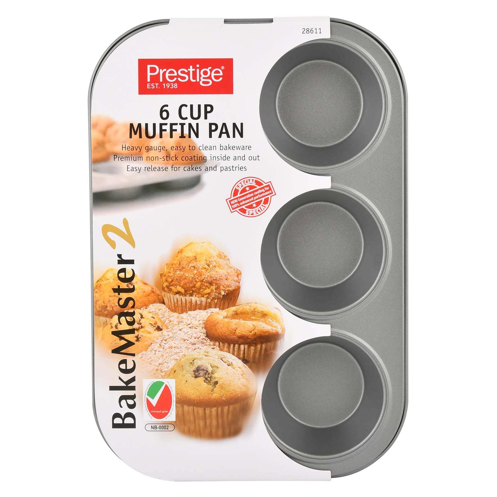 Prestige Non-Stick Carbon Steel 6 Pcs Cup Muffin Pan | Cupcake Baking Pan | Grey - PR28611