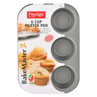 Prestige Non-Stick Carbon Steel 6 Pcs Cup Muffin Pan | Cupcake Baking Pan | Grey - PR28611