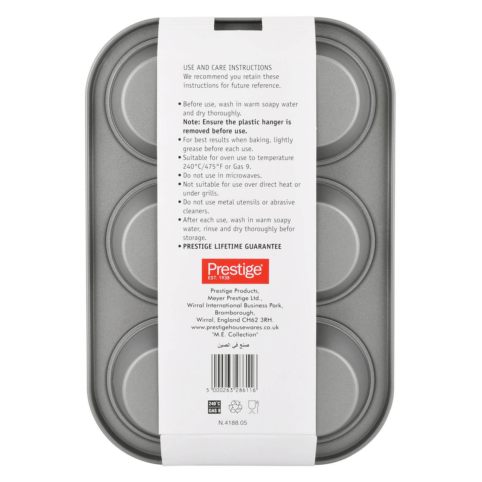 Prestige Non-Stick Carbon Steel 6 Pcs Cup Muffin Pan | Cupcake Baking Pan | Grey - PR28611