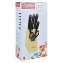 Prestige 7-Piece Knife Block Set | Stainless Steel Kitchen Knives with Scissors & Wooden Block | PR50919