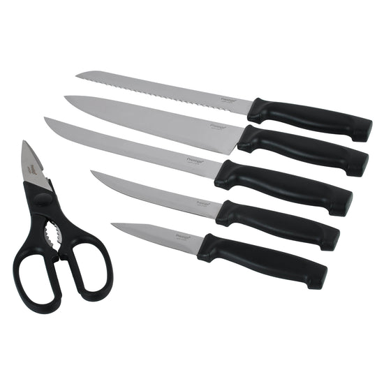 Prestige 7-Piece Knife Block Set | Stainless Steel Kitchen Knives with Scissors & Wooden Block | PR50919