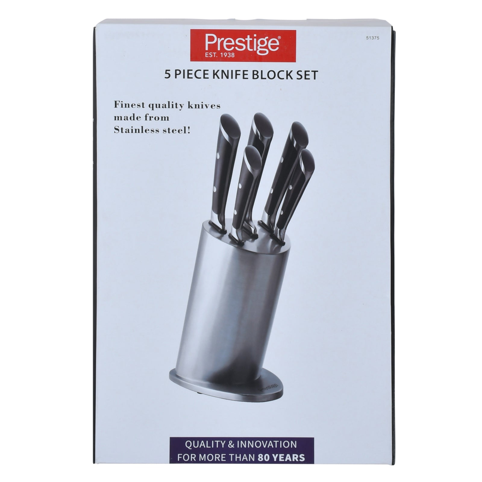 Prestige 5-Piece Knife Block Set | Stainless Steel Kitchen Knives with Storage Block | PR51375