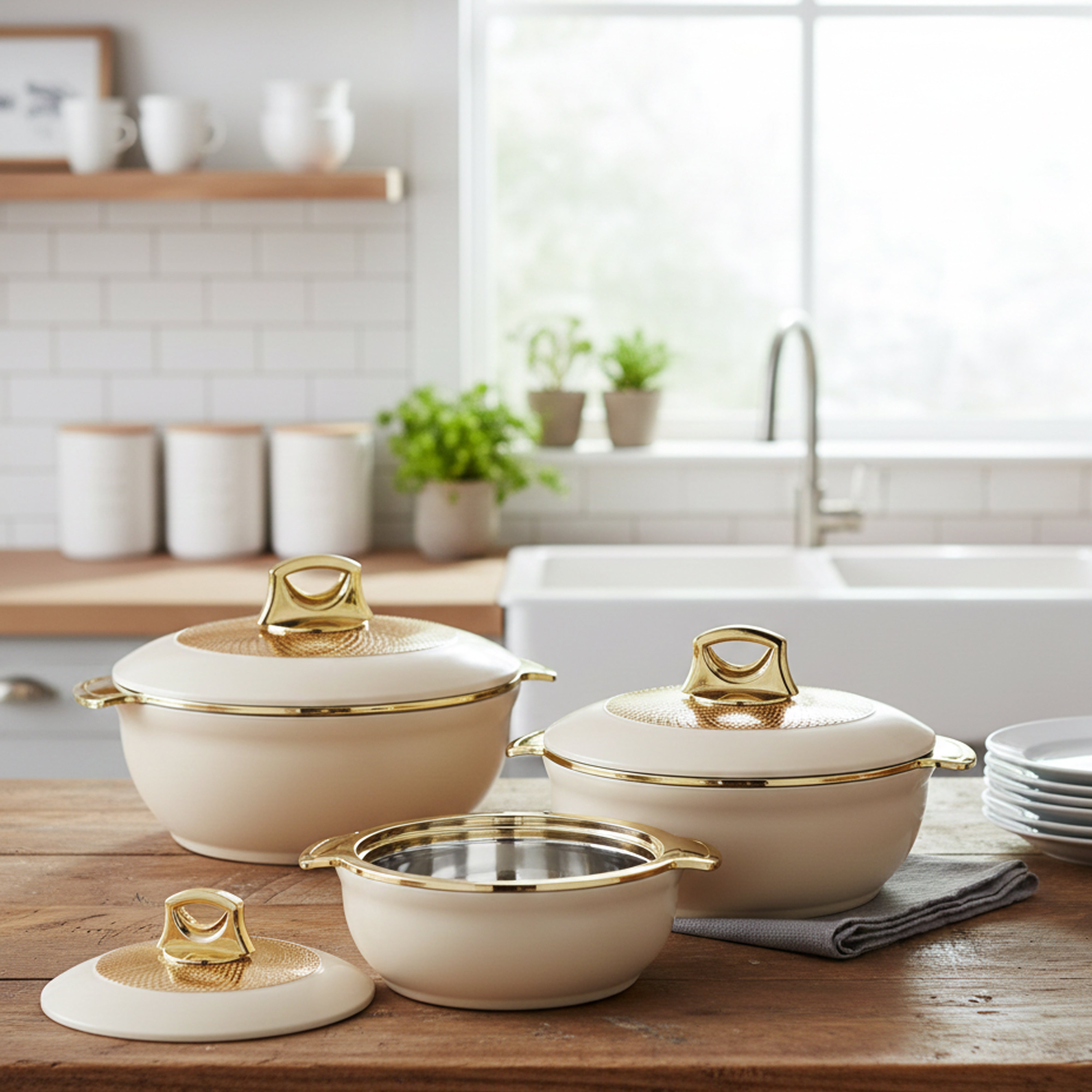 Asian Globus Casserole Dlx Set 3(Super)(1600+2500+3500) | Super PU Insulation Hot Pot with Stainless Steel Inner Casing | Serving Dishes with Lids | Hot Food Storage Container & Warmers